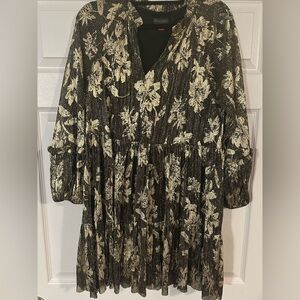 Floral Black and Gold Shirt Dress